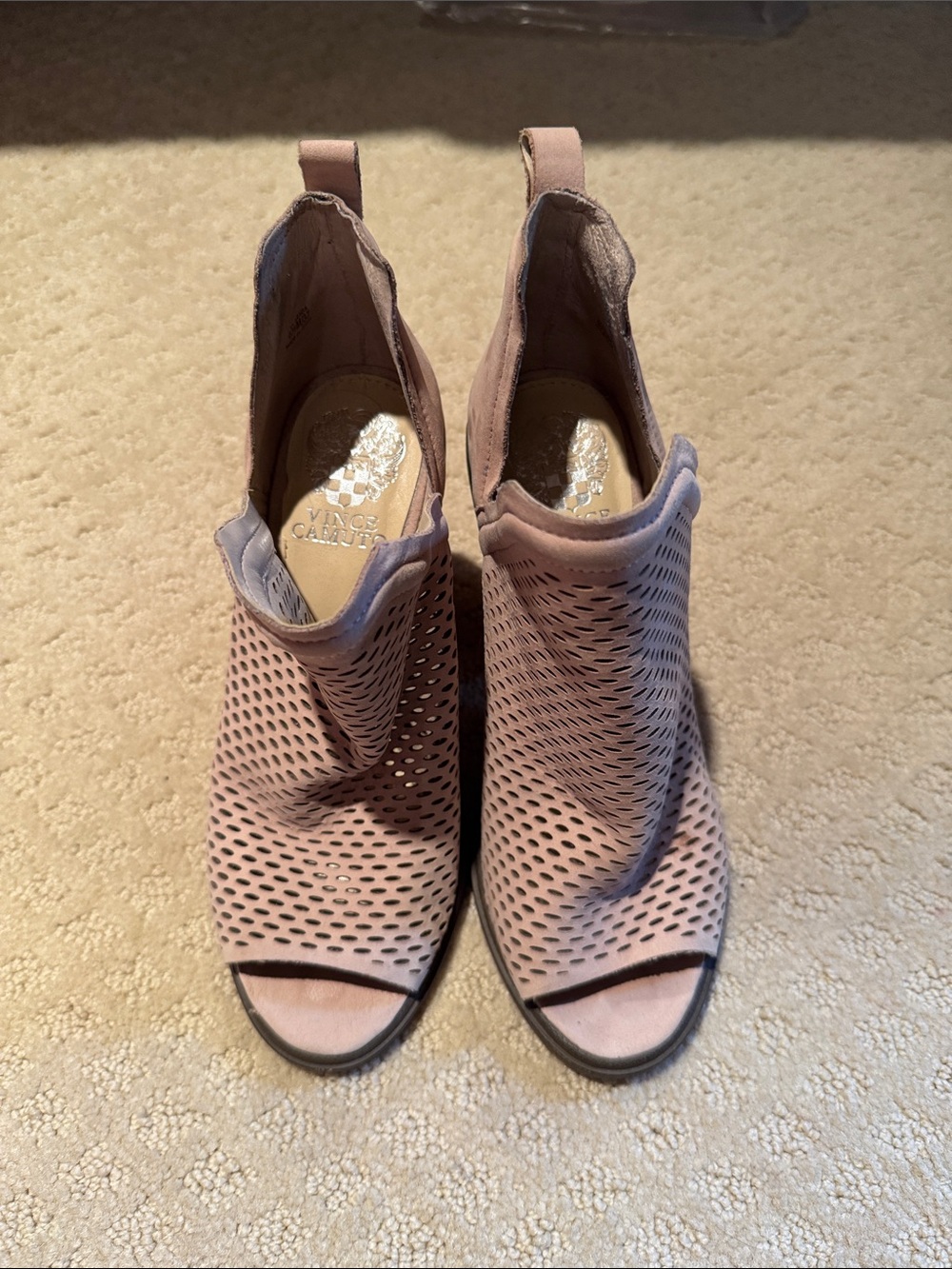 Vince Camuto Beige Perforated Peep-Toe Mules